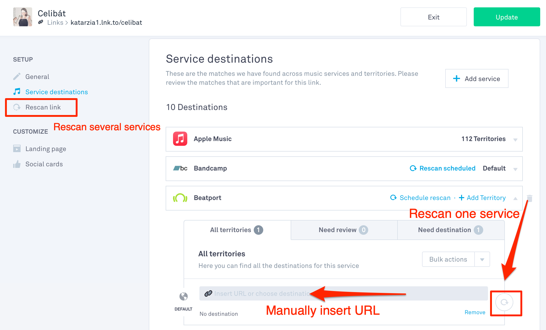 リンクとランディングページの作成とカスタマイズ (Create and